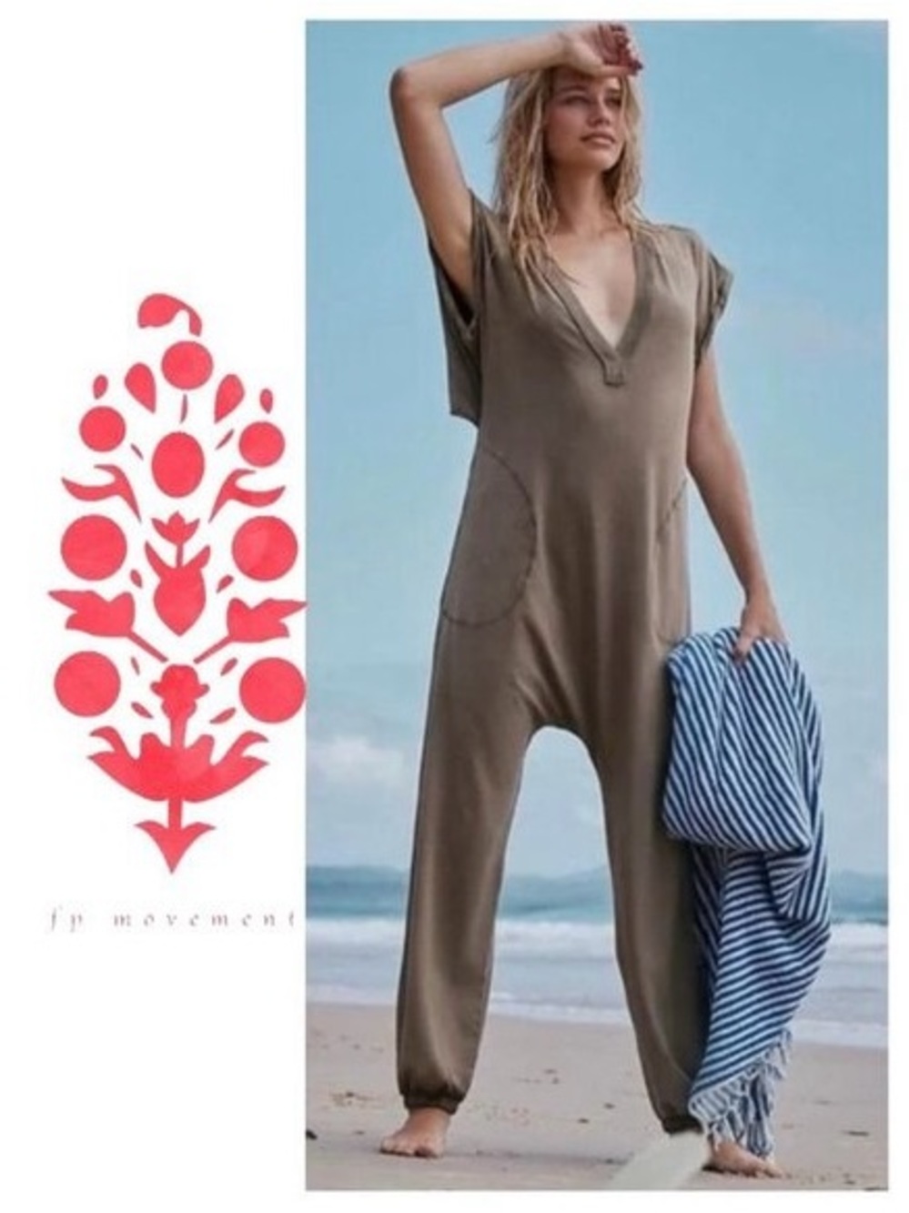 Free People XS Oregano Hot Shot Vneck Jumpsuit Onesie